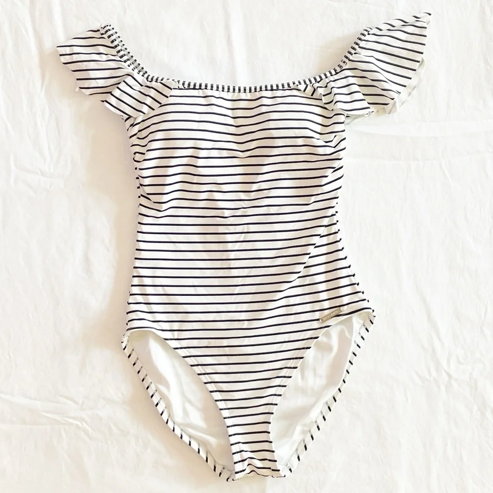 Vince Camino black and white‎ striped off-shoulder one piece swimsuit - Picture 11 of 12